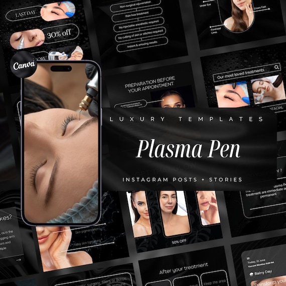 100 Plasma Pen Instagram Templates | Plasma Fibroblast Templates |  Skincare Template | Skincare Social Media Post | Facial Treatment Post