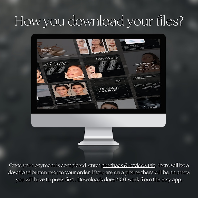 May include: A computer screen displaying a website with information about skin rejuvenation treatments. The website has a black and white color scheme and features images of women. The text on the screen includes the words "#Facts", "Recovery", "Skin Rejuvenation Explained", and "Last Minute Offer".