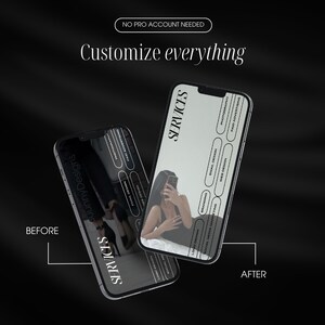 May include: Two smartphones with the text "SERVICES" and "Customize everything" on a black background. One phone displays "BEFORE" and the other "AFTER". The screens show design service options like photography and web design.