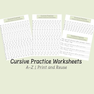 Cursive Handwriting Practice Worksheets A–Z. Uppercase & Lowercase Letter Tracing. Printable PDF.