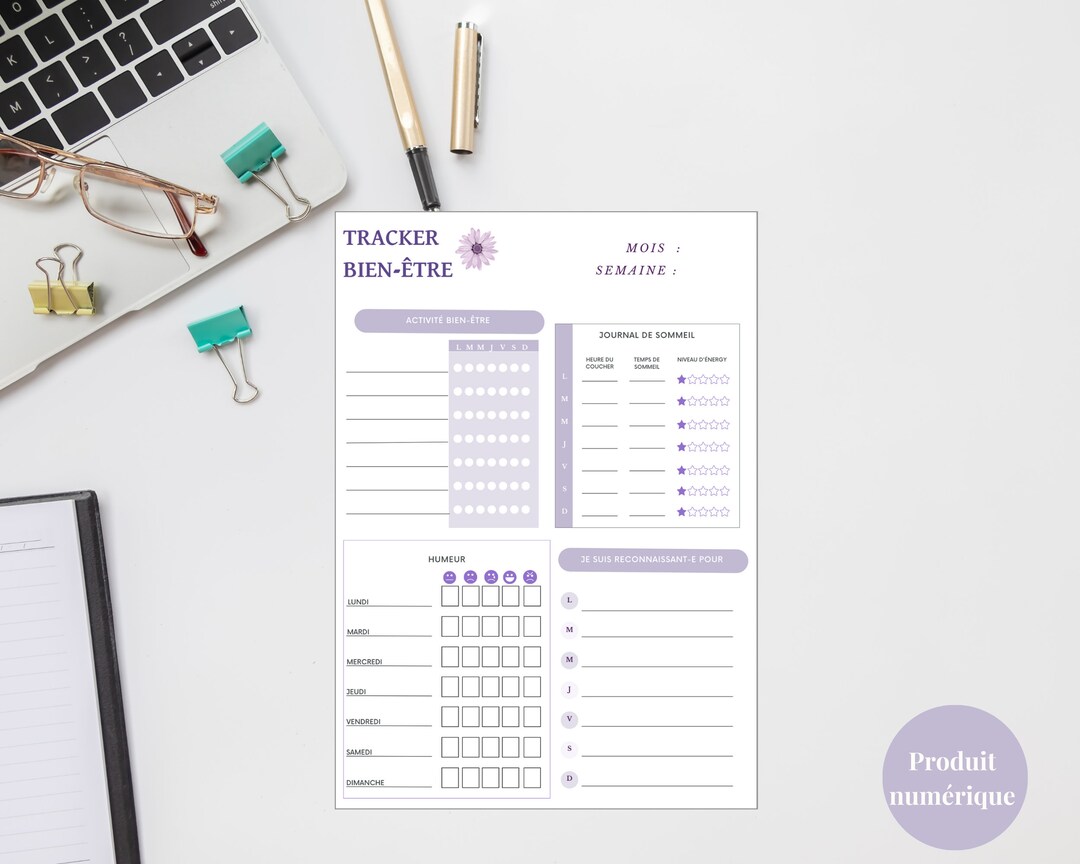 Printable Purple Tone Wellness Checklist, Wellness Tracker, Sleep, Mood ...
