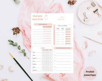 Printable Wellness Checklist, Wellness Tracker, Sleep, Mood, Gratitude, Printable French Weekly Tracker