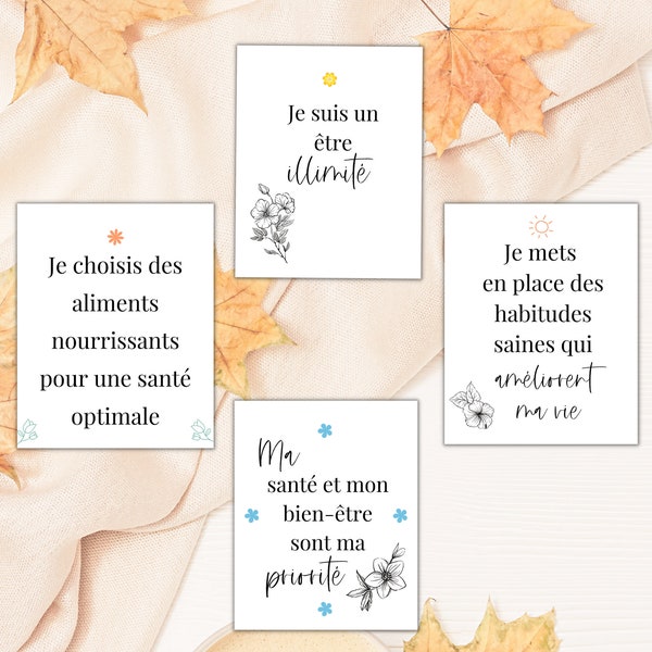 Cartes affirmation santé et bien-être | affirmations en français imprimables  | 25 cartes bien-être | idée cadeau | Motivation | Inspiration