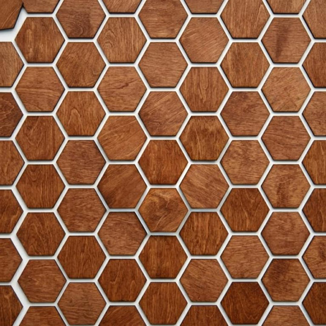 Hexagonal Cladding Pattern Wooden Wall Panel Hexagon Mahogany Geometric 3D Wood Slat Wall Decor ...