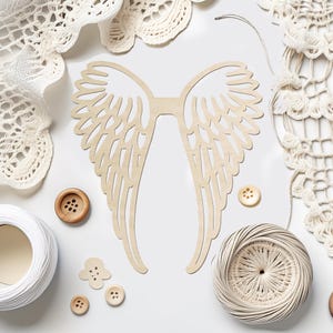 木製の天使の羽 |マクラメの天使の土台DIY |透かし彫りの天使の羽 |天使の飾り |壁飾り |天然木からレーザーカット