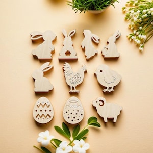 50 Stück Osterdekorationen aus Holz | Handgemachte Osterdeko | Ostertischformen | Bastelrohlinge aus Holz | Frühlingsdeko für Zuhause | Bastelsets