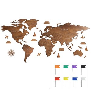 Carte du monde 3D pour mur 180cm | Décoration d'intérieur géographique en bois | Carte du monde éducative | Carte du monde faite à la main | Décoration murale unique