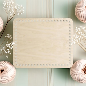 Base per cestino in legno 30x25cm | Fondotinta rettangolare per pane | Base all'uncinetto | Supporto per il fai da te | Sostenibile | Borsa fatta a mano