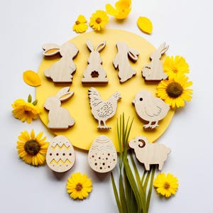 Osterdeko aus Holz | Handgemachte Osterdeko | Ostertischformen | Bastelrohlinge aus Holz | Frühlingsdeko für Zuhause | Osterbastelsets