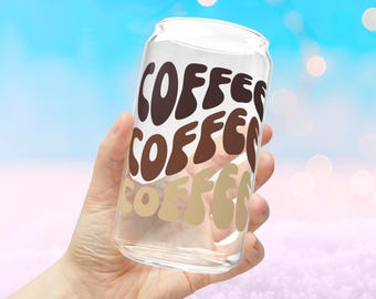 Bicchiere da caffè retrò / Bicchiere di lattina / Tazza di caffè / Regalo per lei /Caffè ghiacciato estetico / Regalo per lei / Caffè ghiacciato / Coperchio di bambù