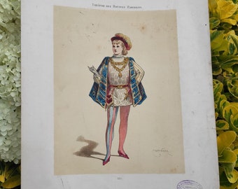 Hand colored lithography with French theater actors, 1880