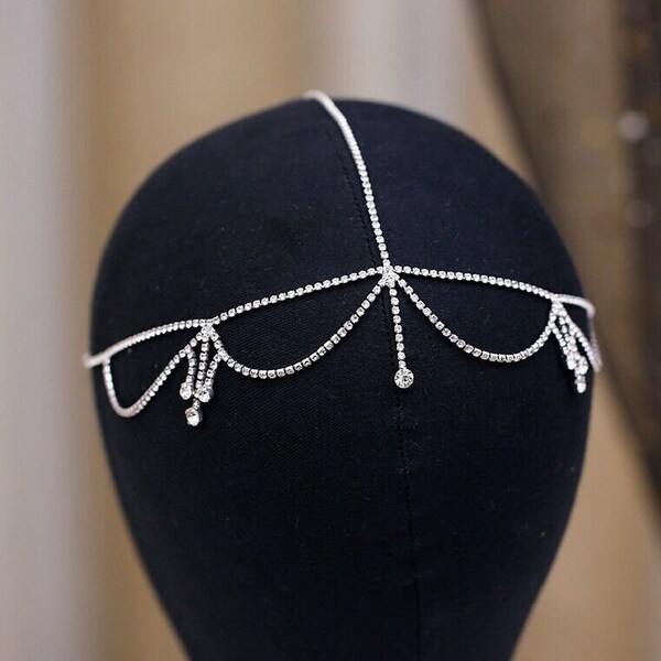 Silver Plated Crystal  rhinestone Chain Tassel Headband Wedding Bridal Bridesmaid Party Prom Special events Hairpieces headdress