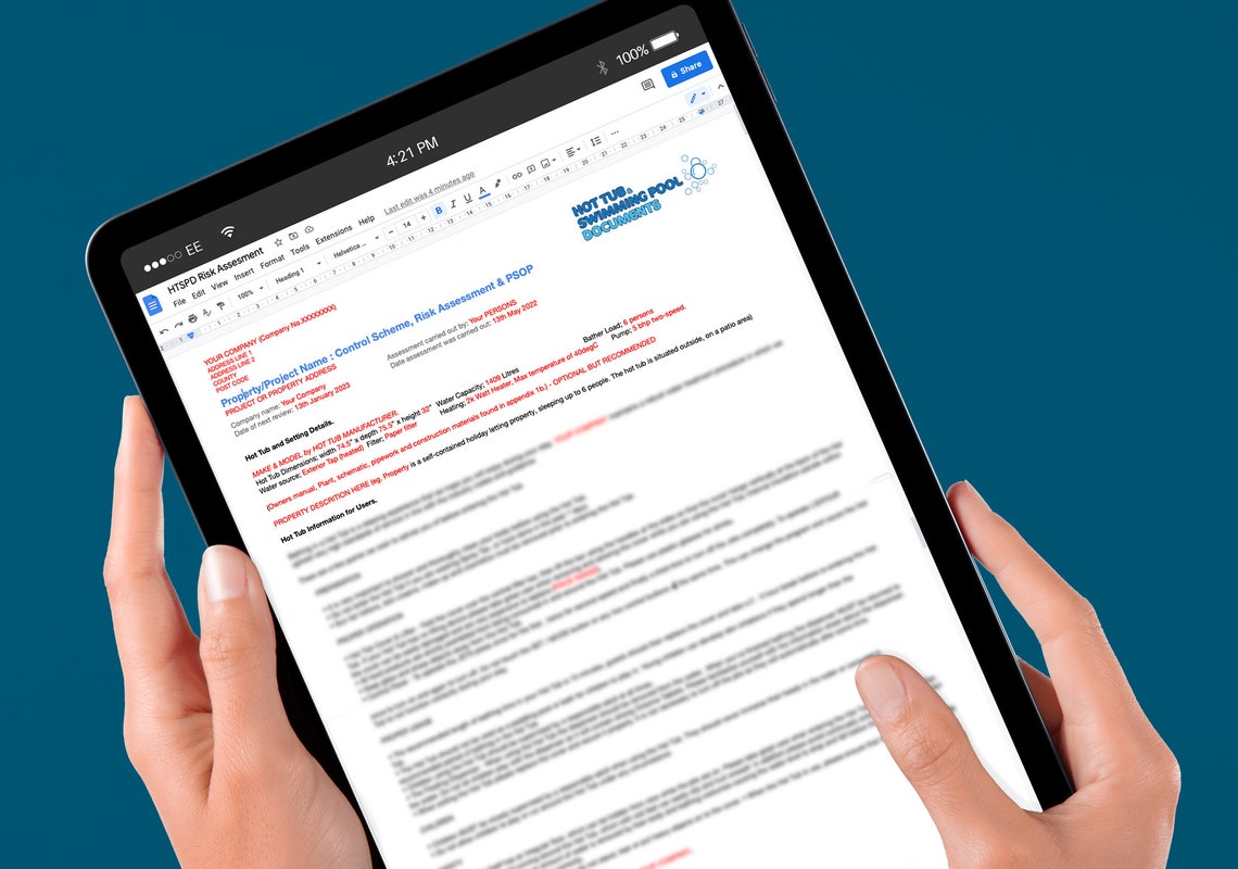 Hot Tub Risk Assessment Template Holiday Letting, Airbnb, Self Cater