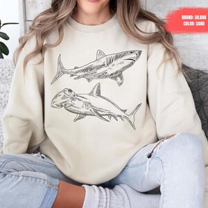 Vintage Shark Shirt Hammerhead Sweatshirt Great White Shark Sweater Mens Graphic Shirt Sea Creatures Shark Lover Gifts Nature Top