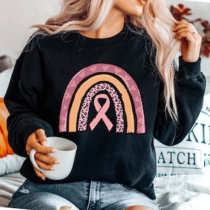 Breast Cancer Sweatshirt, Cancer Rainbow Sweatshirt, Pink Ribbon Sweatshirt, Cancer Awareness Sweatshirt, Breast Cancer Gifts For Women