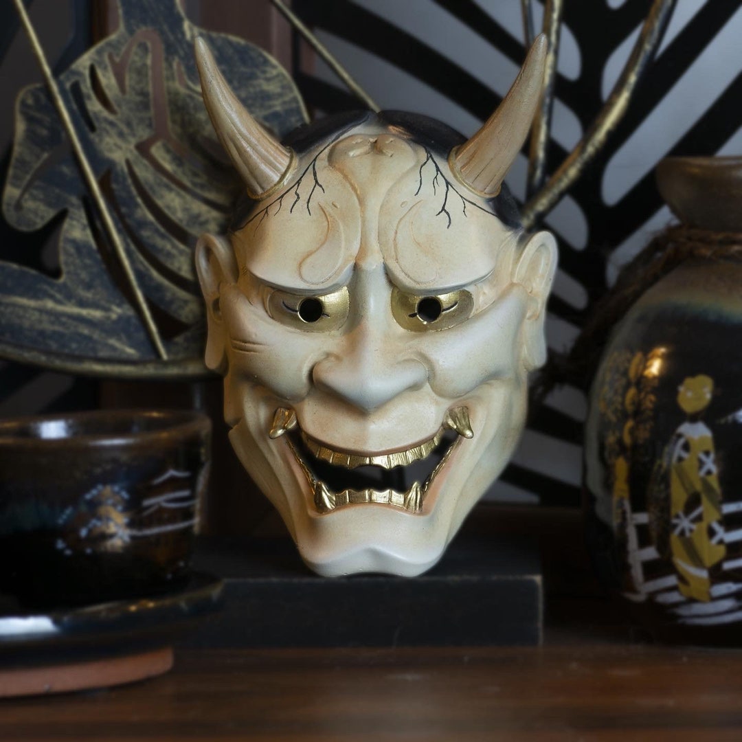 Small Japanese Hannya Masks Handmade Traditional White Etsy