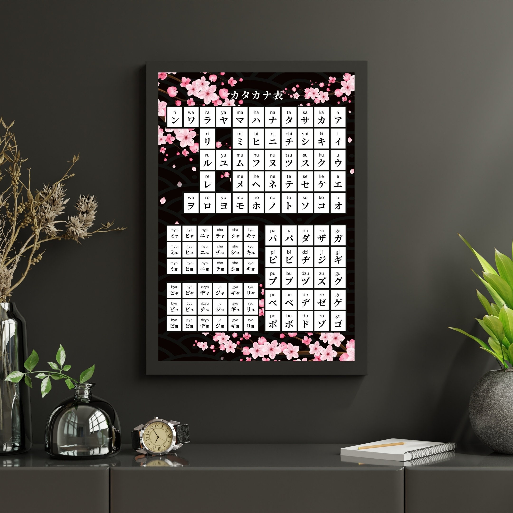 Printable Katakana Chart for Sakura Lover, Japanese Learning, Japanese ...