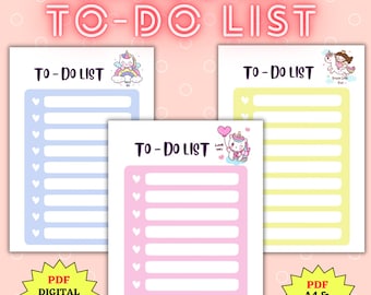 Lista delle cose da fare con unicorno carino, planner kawaii (download digitale)