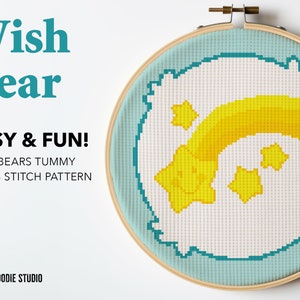 ウィッシュベアのお腹のパターン - ケアベアの簡単なクロスステッチデザイン DIY 刺繍 保育園の装飾 PDF ダウンロード 手作りのホームデコレーション ウォールアート
