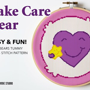 ケアベアのお腹のパターン - ケアベアの簡単なクロスステッチデザイン DIY 刺繍 保育園の装飾 PDF ダウンロード 手作りのホームデコレーション ウォールアート