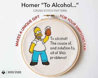 Homer Simpson 'To Alcohol' Cross Stitch Pattern: Funny Meme (PDF Download)