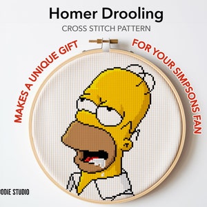 Cross Stitch Pattern: Homer Simpson Drooling - DIY Meme, Fun & Easy Needlework, Embroidery, PDF Download Handmade Home Decor Wall Art
