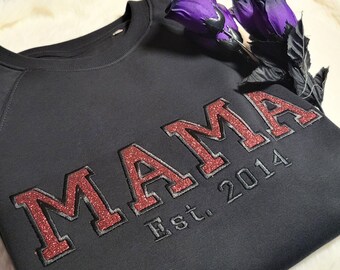 Personalizable embroidered sweater with glittering "MAMA" lettering | Application on cotton sweatshirt | Mother's Day gift