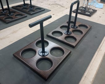 Handcrafted Wooden Drink Carrier – Glass/cup Holder with Metal Handle | Perfect for Breweries, Home Bars & Gifts