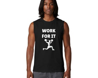 Camiseta sin mangas Work For It para gimnasio, camiseta sin mangas para entrenar músculos, camiseta sin mangas de motivación para el fitness, camiseta sin mangas de entrenamiento, camiseta sin mangas para levantamiento de pesas, ropa de gimnasio para hombre