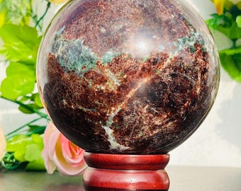 115MM Natural Red Garnet Metaphysical Healing Power Stone Sphere Ball Meditation