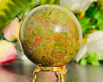 Green Unakite Stone Sphere: Metaphysical Healing Crystal (62MM)