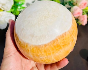 Yellow Mexican Calcite Sphere (124 MM): Metaphysical Healing Crystal