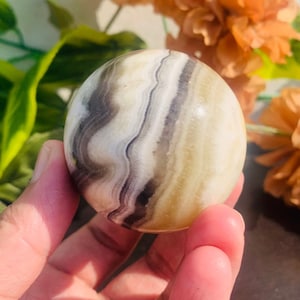 Beautiful 55MM Yellow Phantom Calcite Zebra Calcite  Power Stone Sphere Ball Metaphysical | Meditation Healing Crystal  Sphere Ball