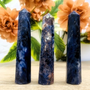 110MM Natural Blue Sodalite Crystal Points Towers | Metaphysical Crystal Point | Obelisk Tower Point | Healing Stone | Crystal Gifts