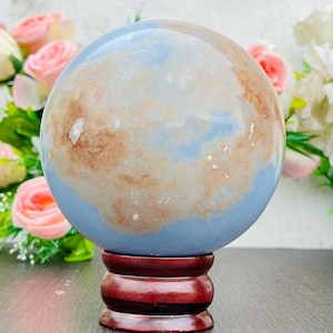 112MM Natural Angelite Crystal Sphere Ball Metaphysical | Meditation Healing Crystal