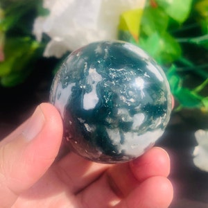 50MM Green Moss Agate Druzy Crystal Metaphysical Healing Power Stone Sphere Ball Meditation