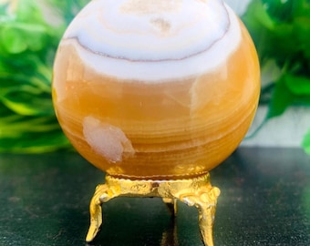 55MM Yellow Mexican Calcite Sphere: Natural Healing Crystal.