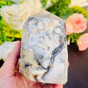 Unique 125MM Polished Dendritic Opal Point | Natural Crystal Tower for Clarity & Spiritual Growth | Self-Standing Stone