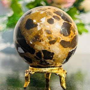 Hermosa esfera de piedra de jaspe de piel de leopardo natural de 55 mm, esfera de cristal curativo metafísico/meditativo