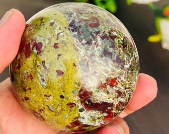 Dragon Bloodstone Sphere: Polished Crystal Ball, Metaphysical Stone, Meditation Decor, 63MM