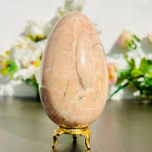 112MM Beautiful Peach Moonstone Aura Metaphysical Meditation | Healing Power Stone Egg | Rosophia Egg