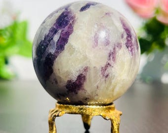 Purple Fluorite Sphere with Calcite | Healing Crystal Ball (53MM)