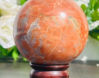 Peach Moonstone Sphere 99MM | Natural Crystal Ball for Meditation & Metaphysical Energy