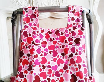 Red heart Zimmer frame bag, walking frame bag, accessories, walking aid, handmade, bag, storage, care home, gift, Zimmer caddy