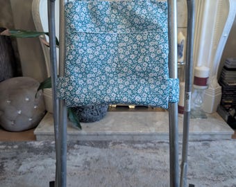 Teal Floral Zimmer frame bag, walking frame bag, accessories, walking aid, handmade, bag, storage, care home, gift, Zimmer caddy