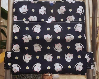 Navy Kitty Zimmer frame bag, walking frame bag, accessories, walking aid, handmade, bag, storage, care home, gift, Zimmer caddy