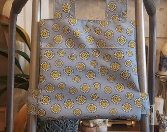 Smiling flower Zimmer frame bag, walking frame bag, accessories, walking aid, handmade, bag, storage, care home, gift, Zimmer caddy