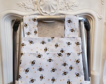 White Bee Zimmer frame bag, walking frame bag, accessories, walking aid, handmade, bag, storage, care home, gift, Zimmer caddy