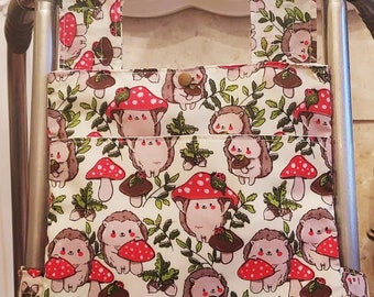 Hedgehog mushroom Zimmer frame bag, walking frame bag, accessories, walking aid, handmade, bag, storage, care home, gift, Zimmer caddy