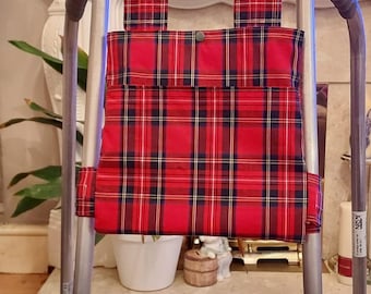 Tartan Zimmer frame bag, walking frame bag, accessories, walking aid, handmade, bag, storage, care home, gift, Zimmer caddy